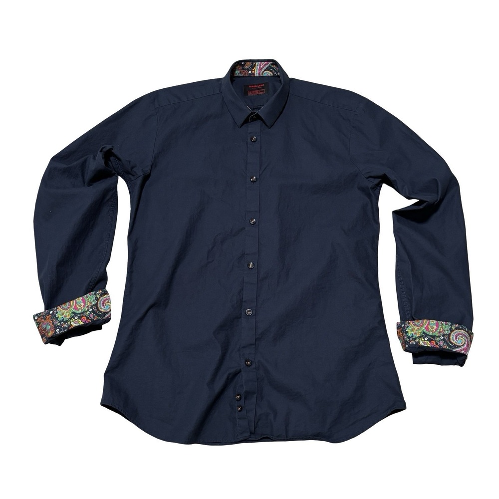 Jared Lang Men's Paisley Cuff Print Button Down Shirt‎ Navy Size M 20.5 x 29